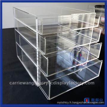 China Factory Handmade Acrylic 4 Makeup Drawers / Acrylic Makeup Organizer with Drawers